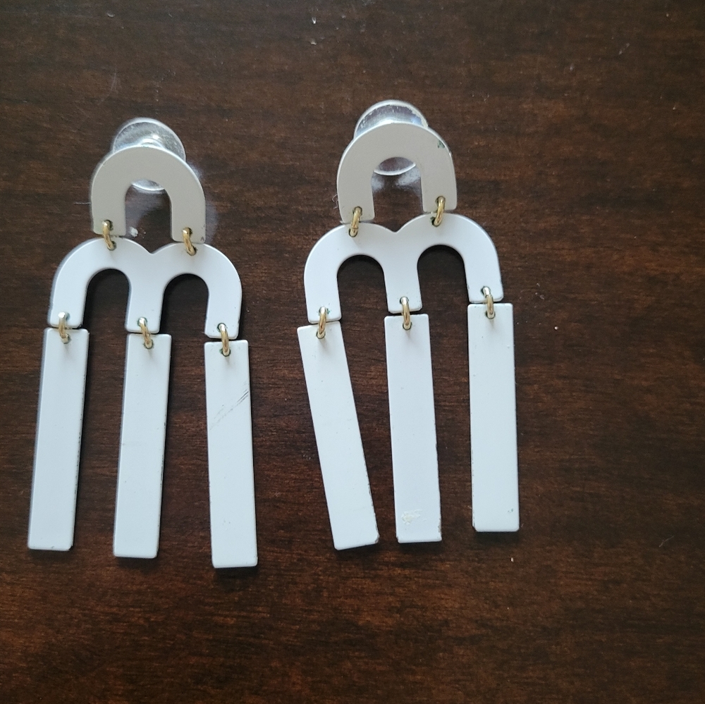 J.Crew Tuning Fork White Enameled Chandelier Statement Earrings